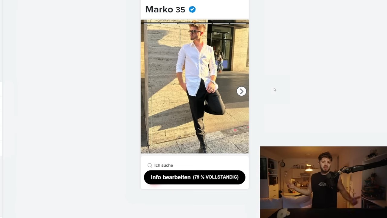Mein Tinder-Profil: So kam ich in 3 Wochen in die Top Picks 1 Tinder-Profilbild von Marko Polo mit lässiger Pose an der Wand