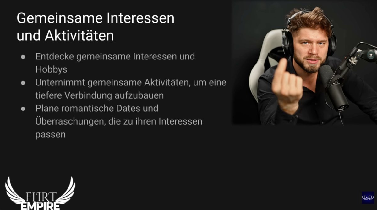 Frau verliebt machen: Der komplette Guide für Anfänger 1 Folie zu gemeinsamen Interessen und Aktivitäten aus dem Video Frau verliebt machen